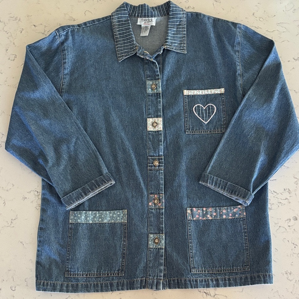 Teddi Petite - Vintage Patchwork Lightweight Denim Chore Jacket - Size: LargeP